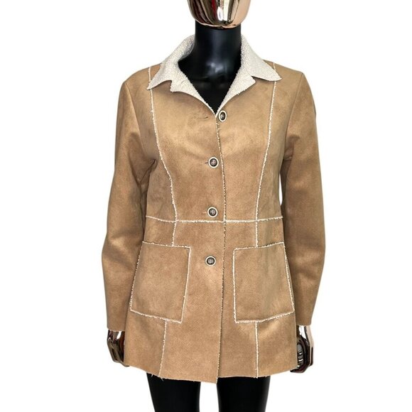 ✨ Winter-Ready Chic — Cabi Faux Suede Shearling Jacket Camel Tan XS Style 932 ✨ - Picture 2 of 13